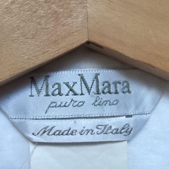 MaxMara White Pure Linen Tuxedo Style Tunic Shirt Medium - Picture 7 of 11